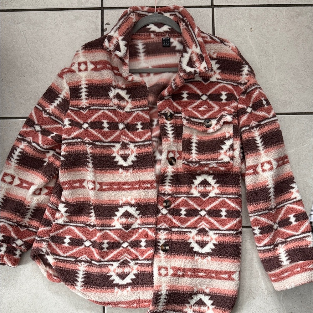 SHEIN Geometric Patterned Fleece Jacket